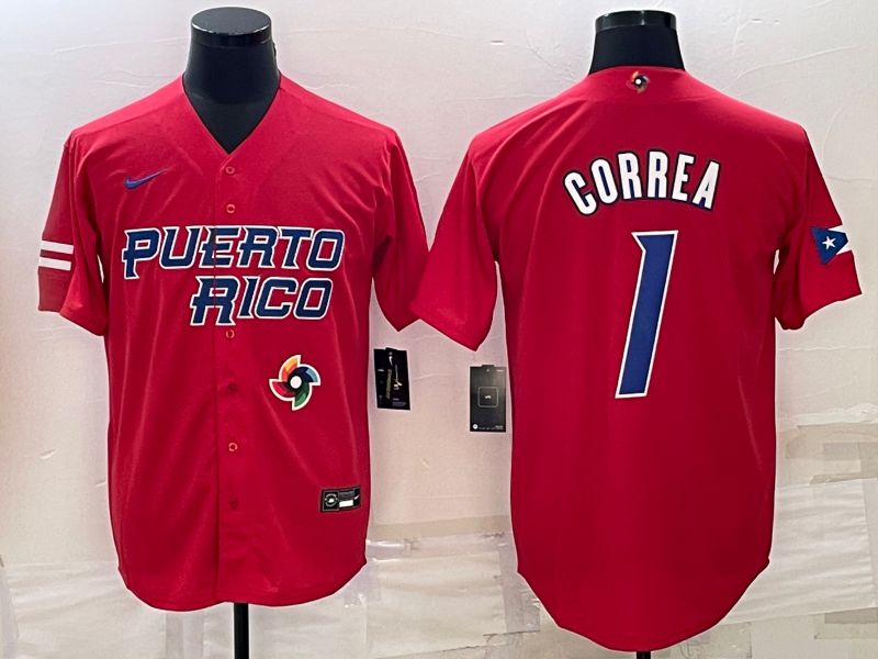 Men 2023 World Cub #1 Correa Red Nike MLB Jersey6->more jerseys->MLB Jersey